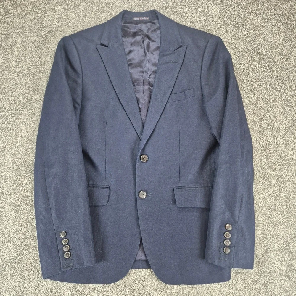 Scotch & Soda Blazer Mens Medium Linen Cotton Navy Blue Two Button Sport Coat